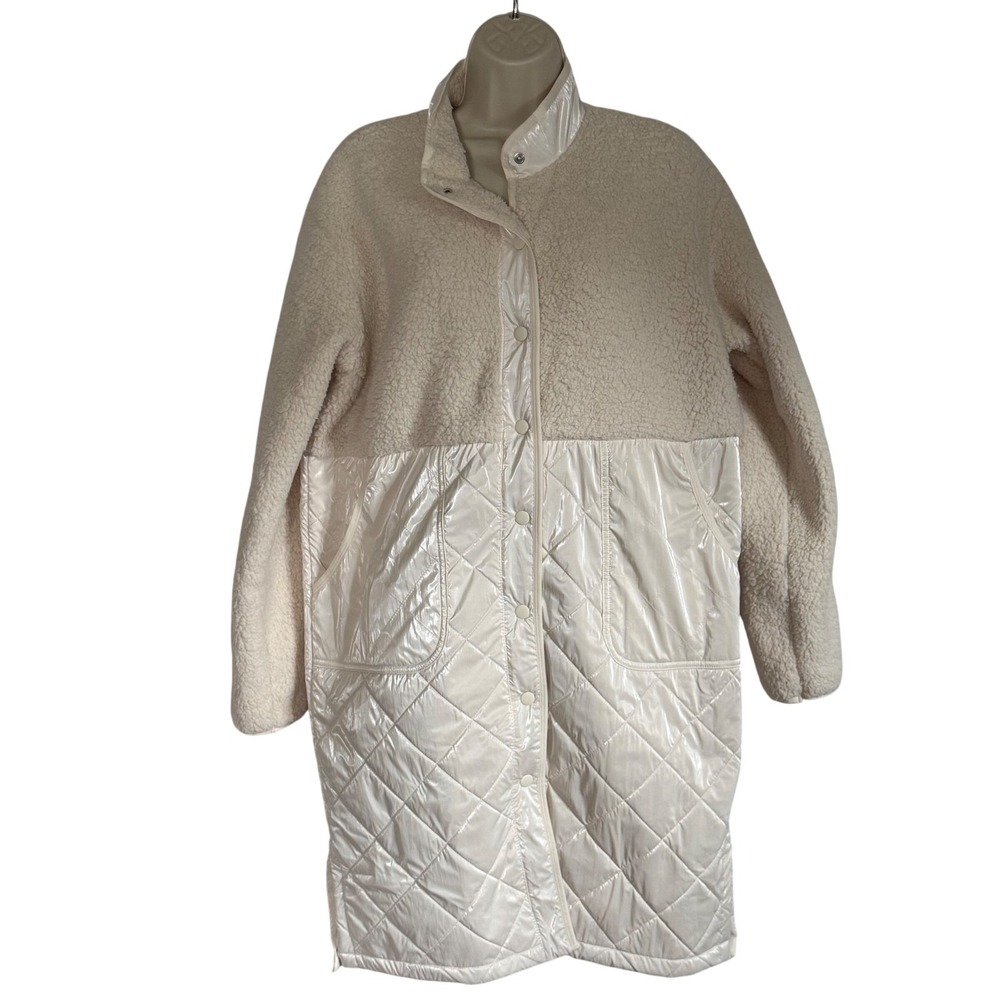 NEW Athleta Girl Sherpa Quilted Mixed Media Long‎ Jacket Cream XXL 16 Kids Coat
